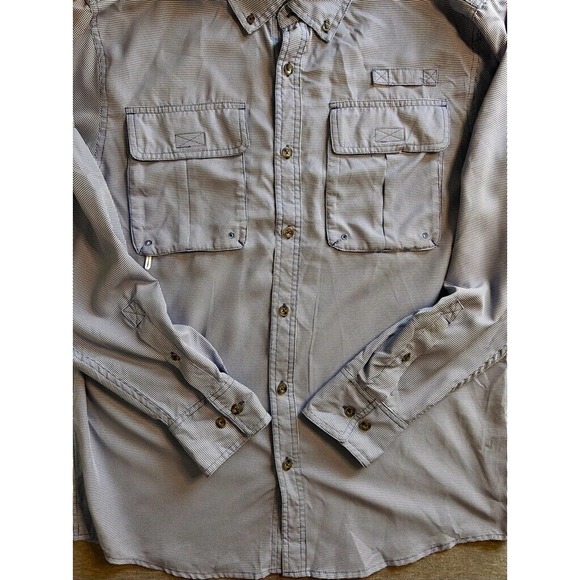 Cabelas Mens Button‎ Down Shirt Blue White Houndstooth Long Sleeve Pockets M - Picture 2 of 8